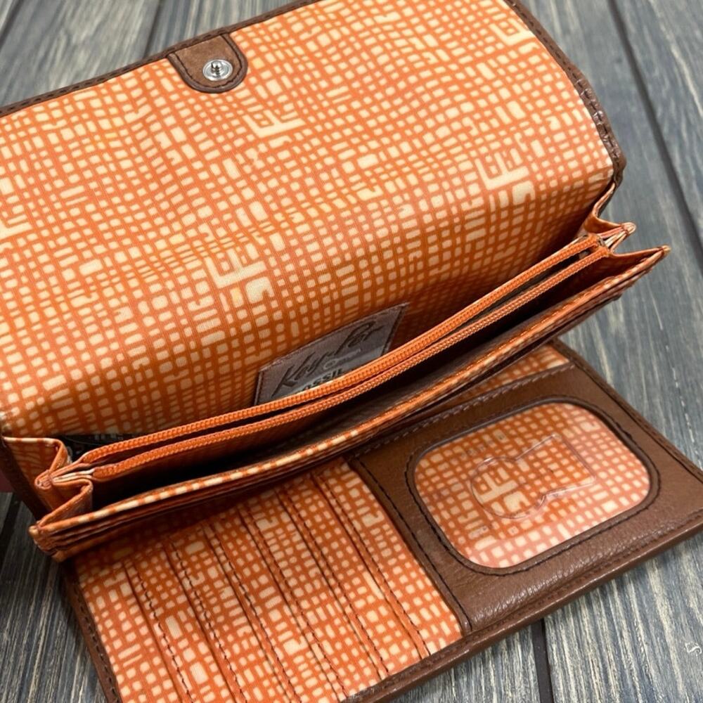 FOSSIL Key-Per Green Quilted Brown Leather Wristlet Wallet ID Coin‎ Zip Designer - Picture 7 of 7